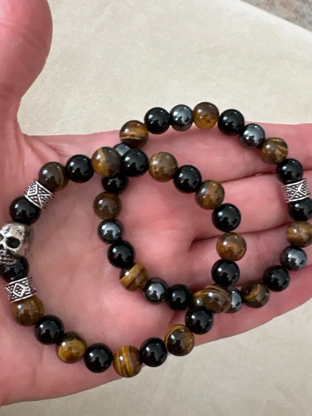 Genuine Beaded Skull Accent Bracelet Set